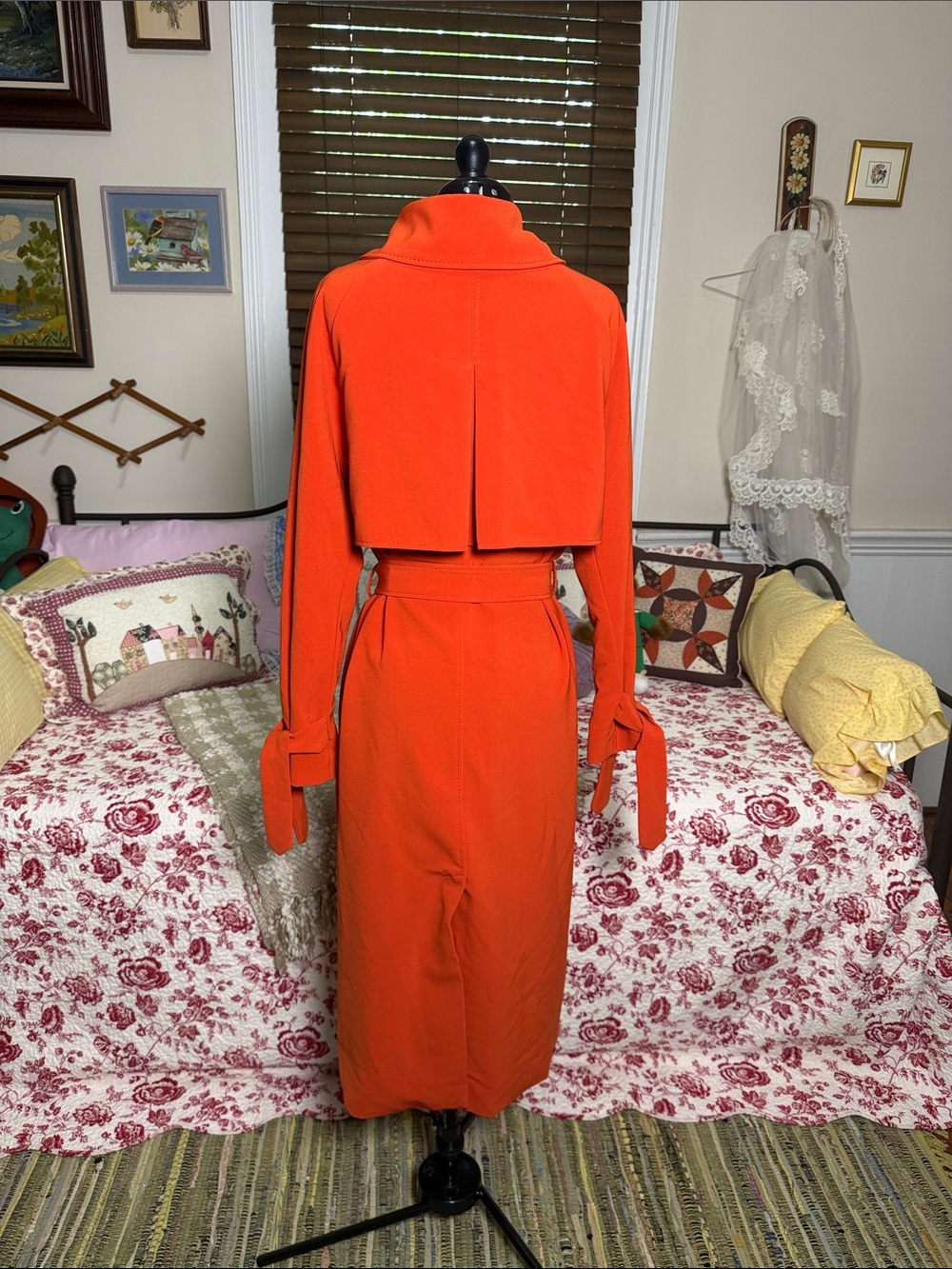 H&M Bright Orange Women's Trench Coat Sz XS - Picture 4 of 6